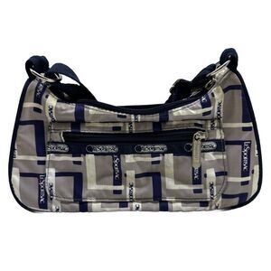 Vintage LeSportsac Blue/Gray White Crossbody Handbag Lightweight Nylon 90s